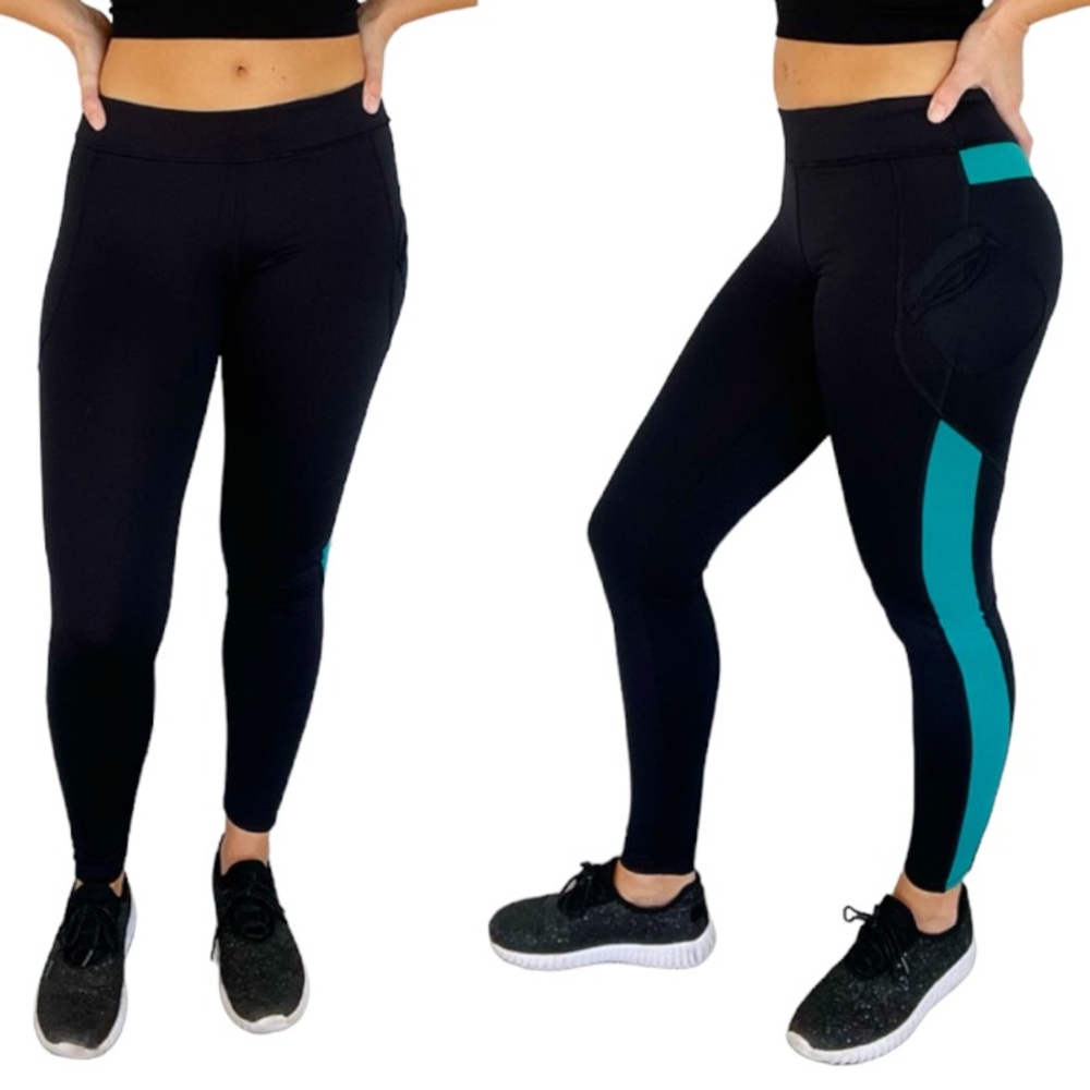 Forever 21 black teal stash pocket mid rise leggings size small